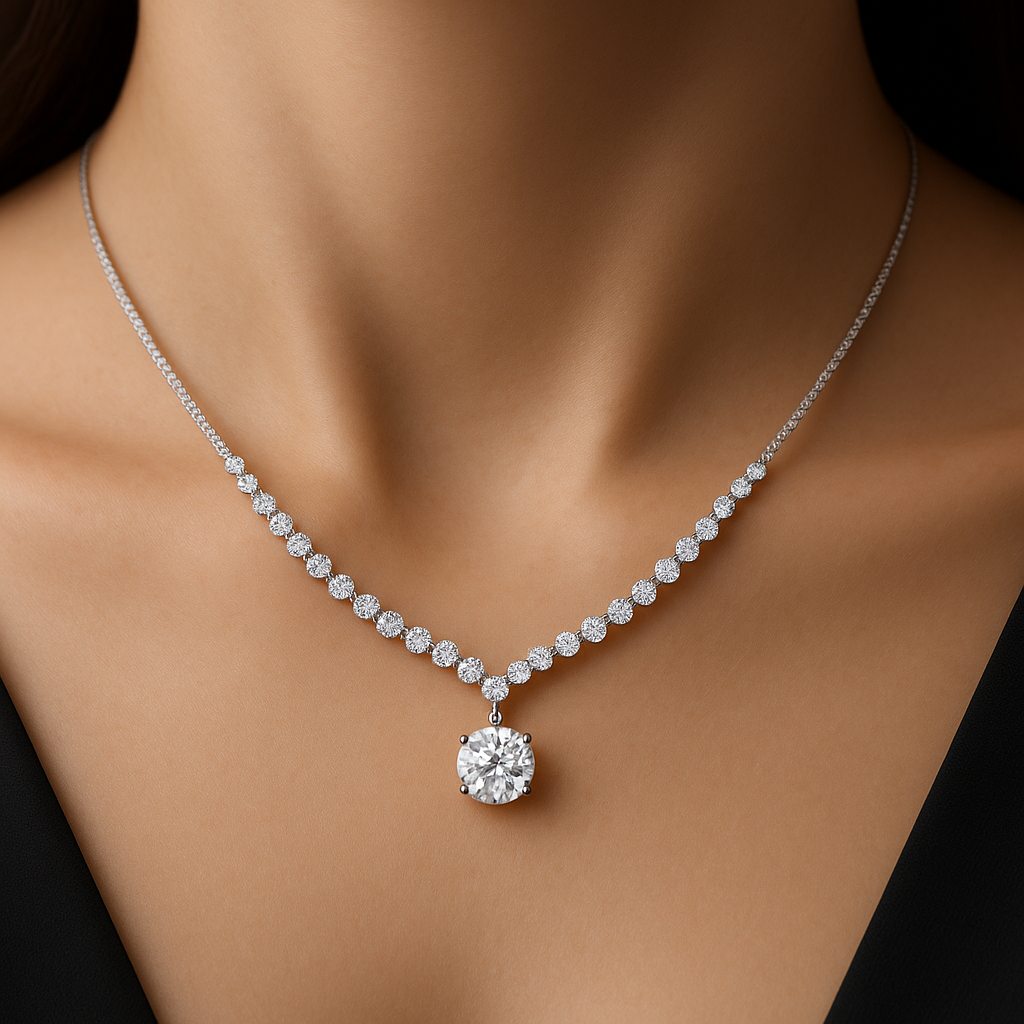 “Moonlight Grace” – Graduated Lab-Grown Diamond Necklace in 18K Gold or Platinum