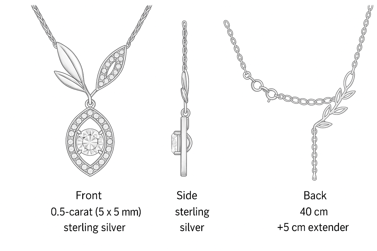 HSQ Jewelry “Moonlit Leaf Halo Pendant” – 18K Gold / Platinum Lab-Grown Diamond Necklace