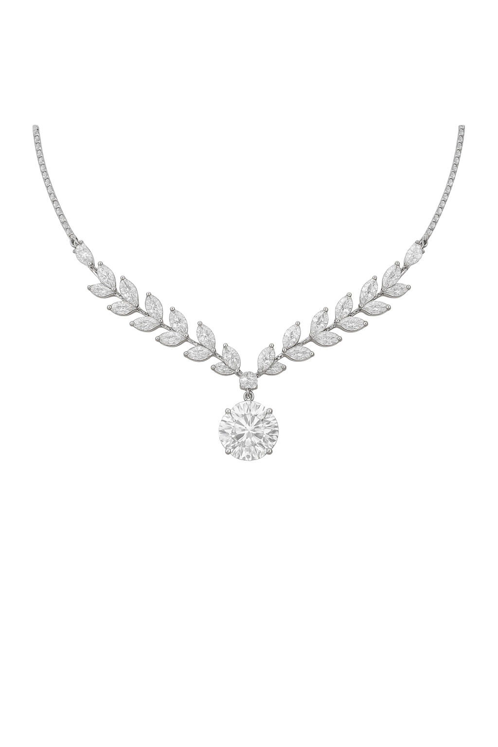 “Whispering Leaves” – 18K Gold / Platinum Lab-Grown Diamond Necklace (Marquise & Round)