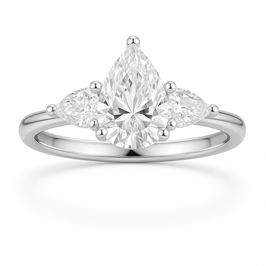 Three‑Stone Lab Grown Diamond Ring with Pear Side Stones – HSQ Jewelry