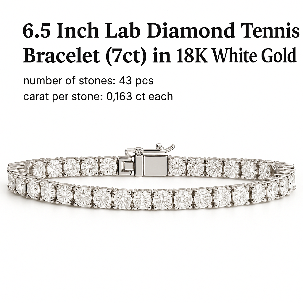 6.5 Inch Lab Diamond Tennis Bracelet (7ct) in 18K White Gold