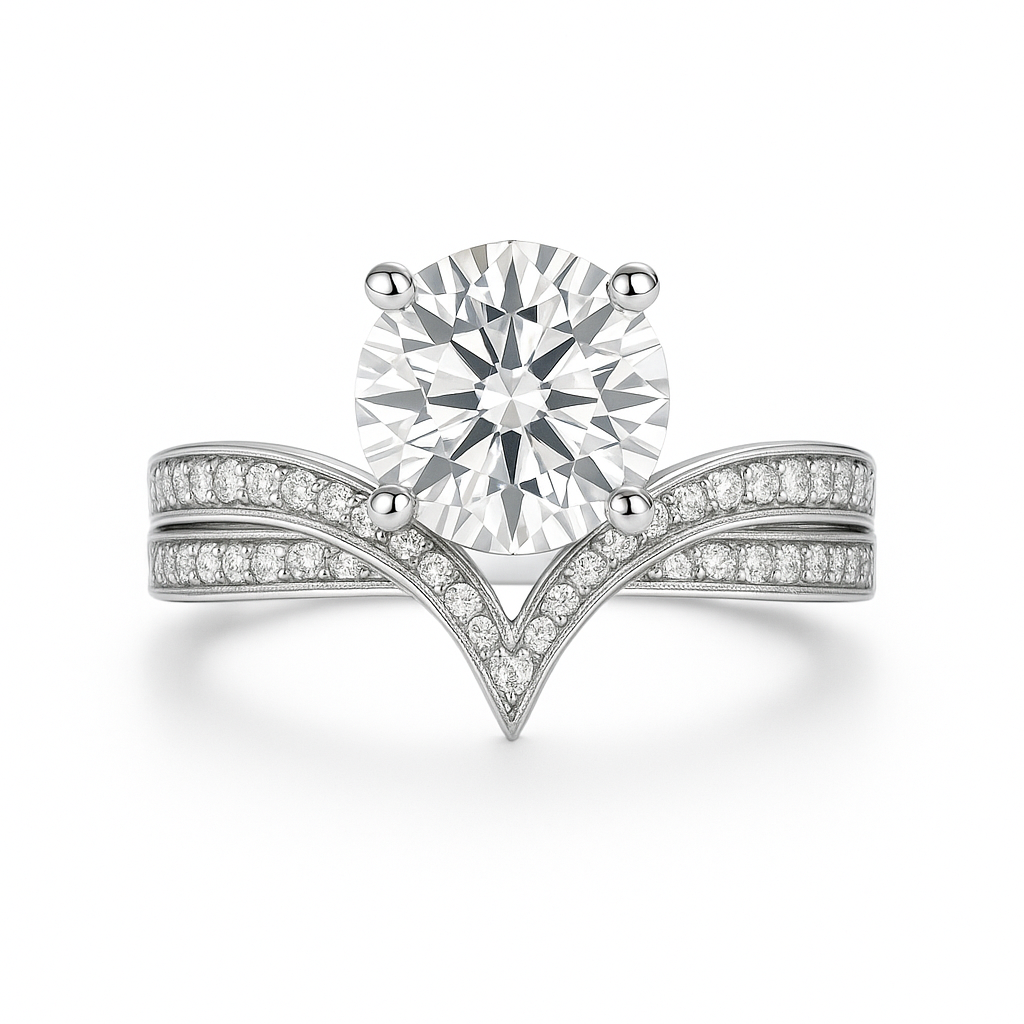 Crown Tiara V‑Split 2ct D VS1 Lab‑Grown Diamond Ring|HSQ Jewelry