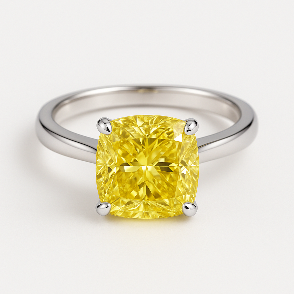 2CT / 3CT / 5CT Fushion Cut Fancy Yellow Lab Grown Diamond Ring in 18K Gold
