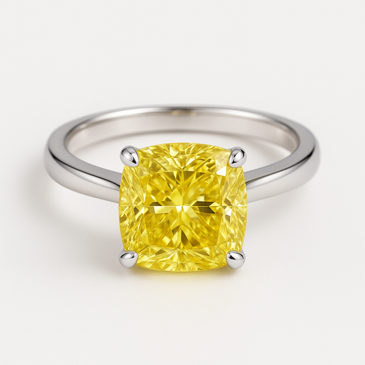 2CT / 3CT / 5CT Fushion Cut Fancy Yellow Lab Grown Diamond Ring in 18K Gold