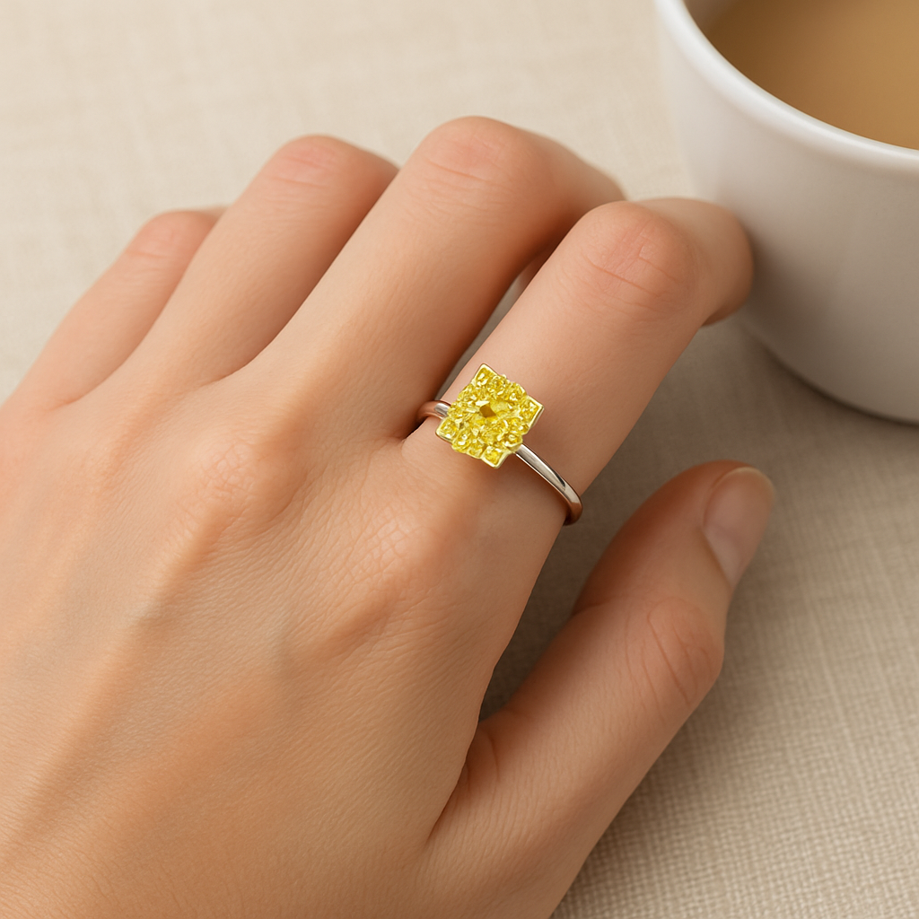 2CT / 3CT / 5CT Fushion Cut Fancy Yellow Lab Grown Diamond Ring in 18K Gold