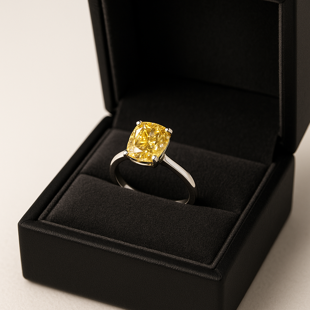 2CT / 3CT / 5CT Fushion Cut Fancy Yellow Lab Grown Diamond Ring in 18K Gold