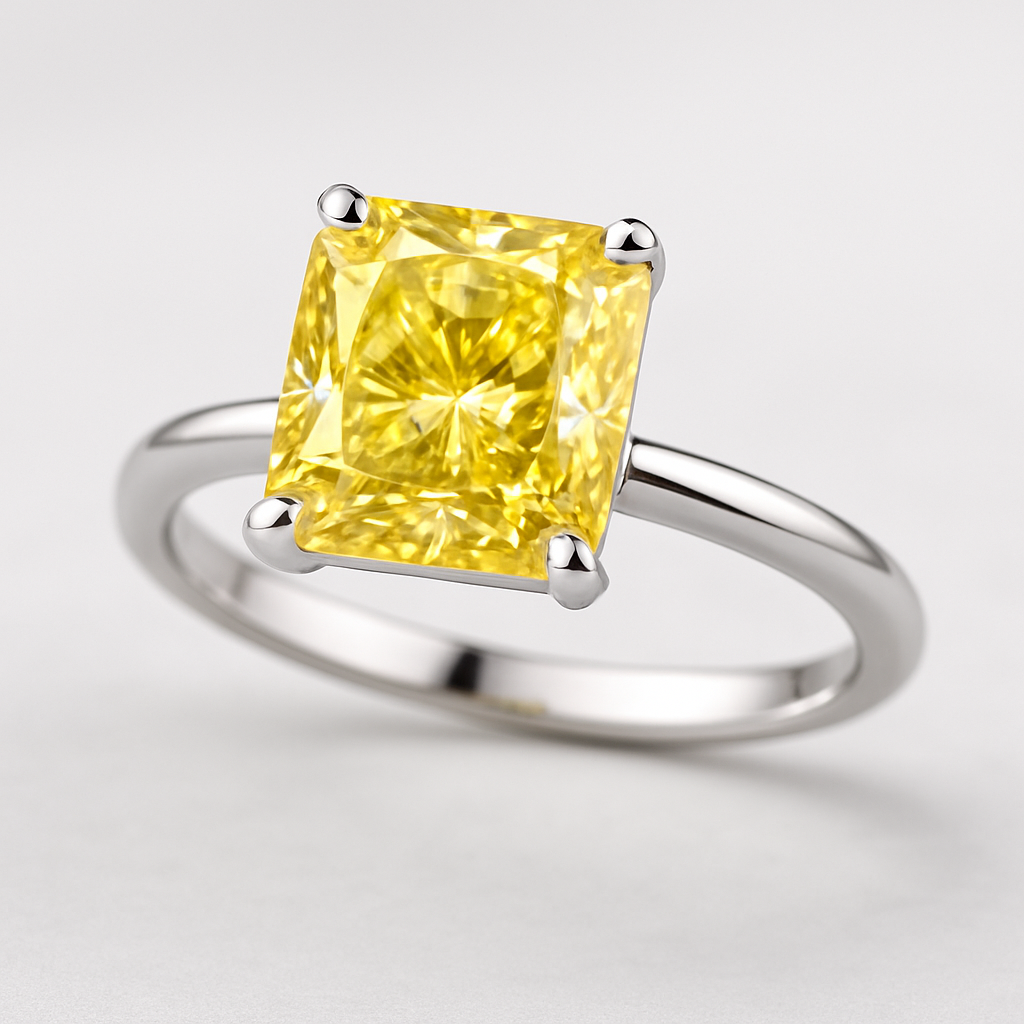 2CT / 3CT / 5CT Fushion Cut Fancy Yellow Lab Grown Diamond Ring in 18K Gold