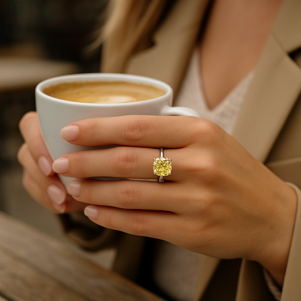 2CT / 3CT / 5CT Fushion Cut Fancy Yellow Lab Grown Diamond Ring in 18K Gold