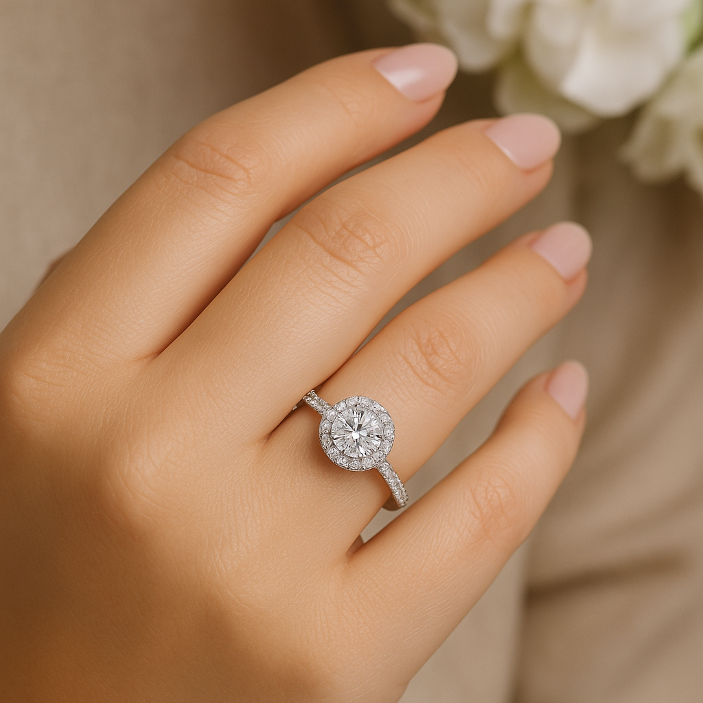 Halo Lab Grown Diamond Engagement Ring | Timeless Sparkle
