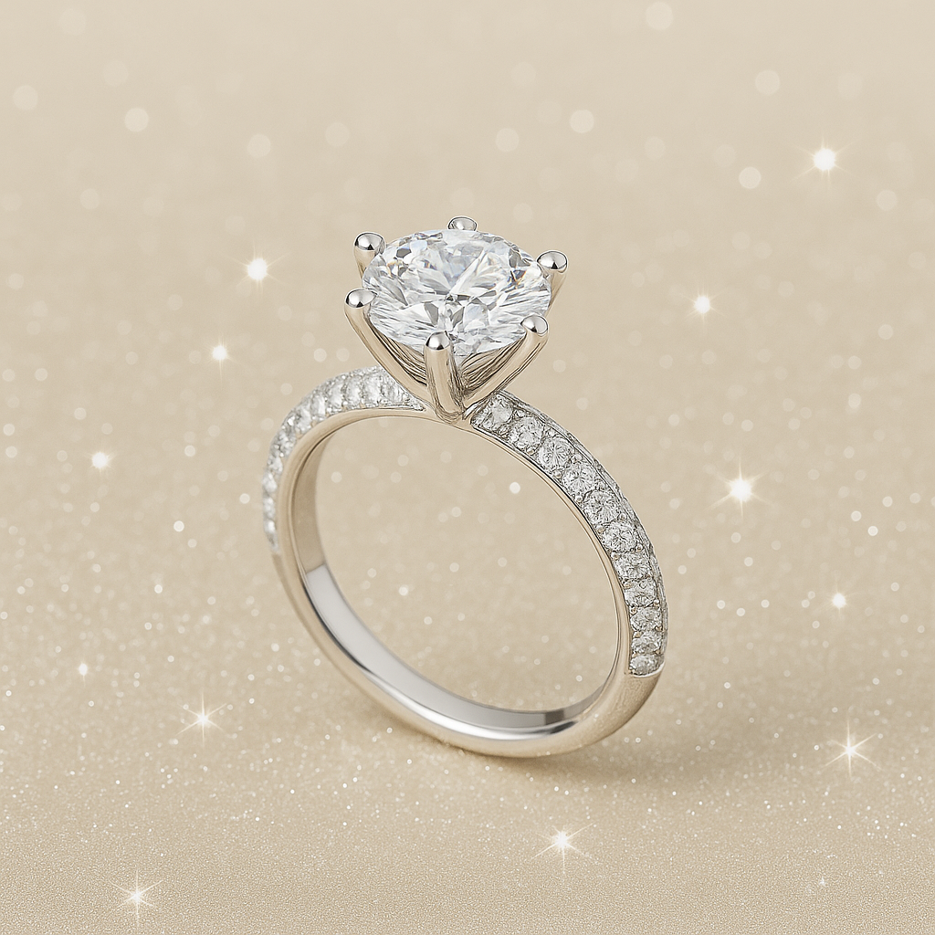 Luxury Solitaire Pavé Ring – 6 Prong|HSQ Jewelry