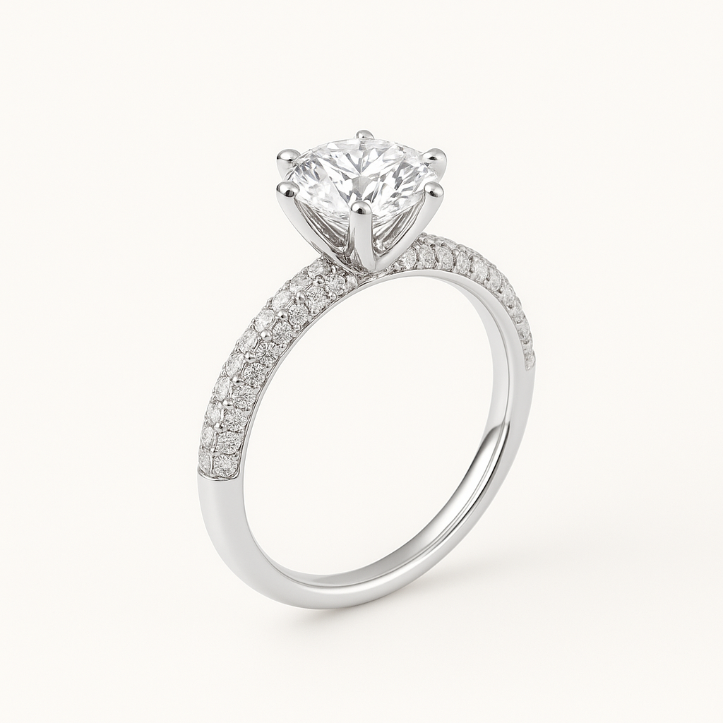 Luxury Solitaire Pavé Ring – 6 Prong|HSQ Jewelry