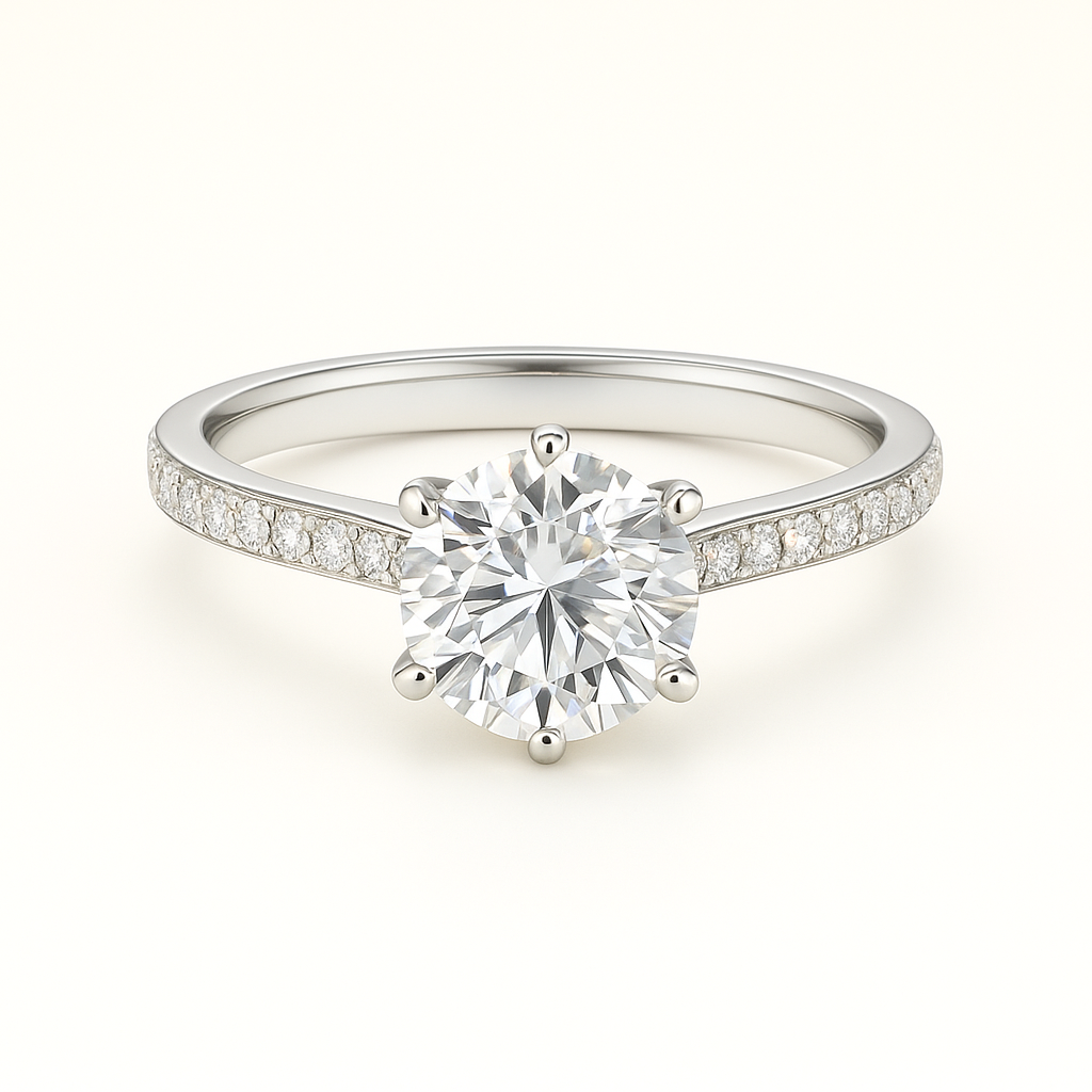 Luxury Solitaire Pavé Ring – 6 Prong|HSQ Jewelry