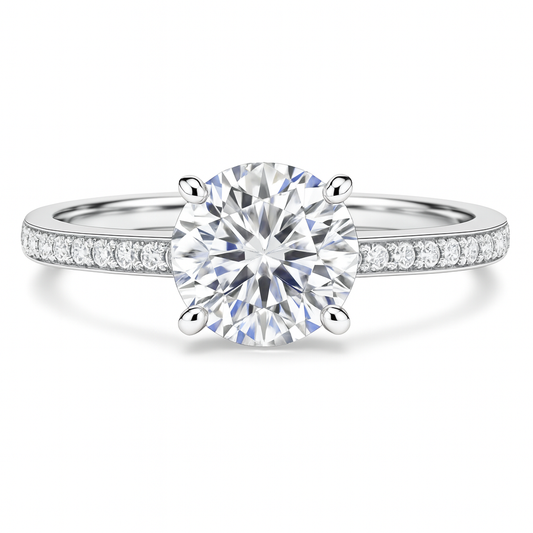 Round Cut Lab Grown Diamond Four-Prong Pavé Engagement Ring (1–2ct)