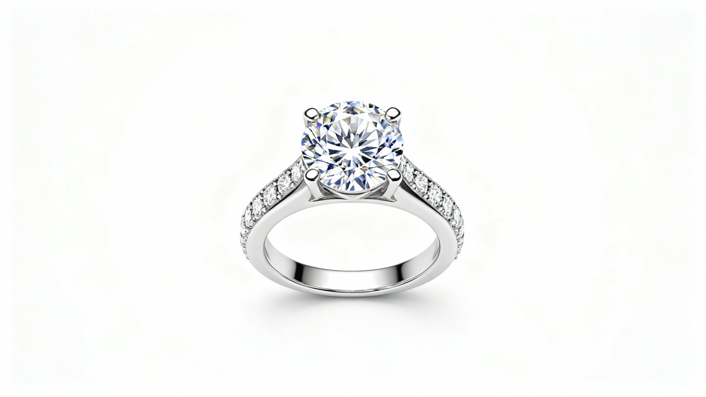 Round Cut Lab Grown Diamond Four-Prong Pavé Engagement Ring (1–2ct)
