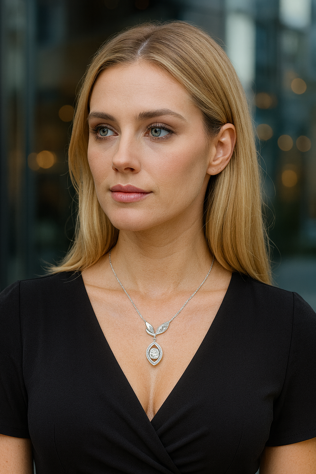 HSQ Jewelry “Moonlit Leaf Halo Pendant” – 18K Gold / Platinum Lab-Grown Diamond Necklace
