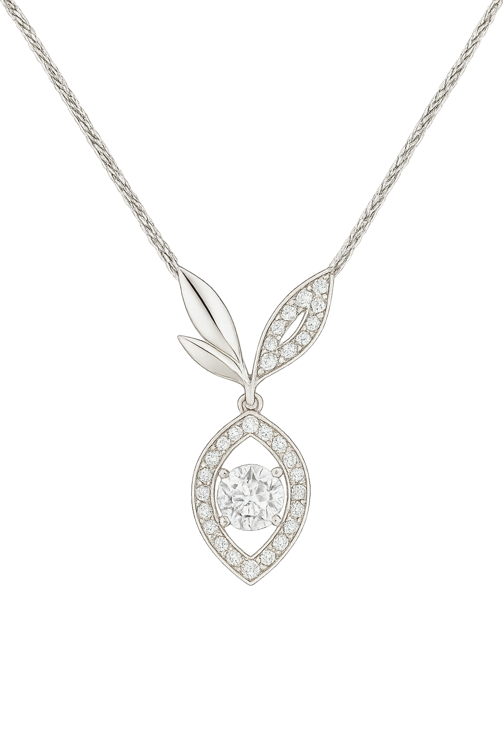 HSQ Jewelry “Moonlit Leaf Halo Pendant” – 18K Gold / Platinum Lab-Grown Diamond Necklace