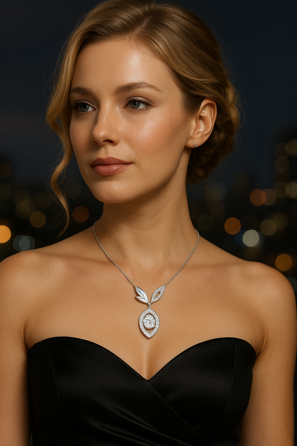 HSQ Jewelry “Moonlit Leaf Halo Pendant” – 18K Gold / Platinum Lab-Grown Diamond Necklace