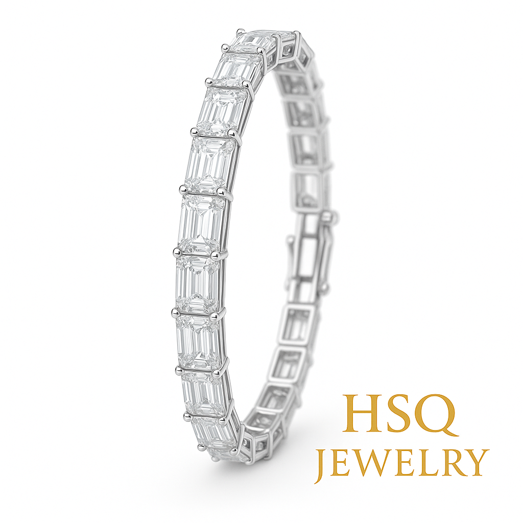 Emerald-Cut Lab-Grown Diamond Tennis Bracelet — Vertical Setting