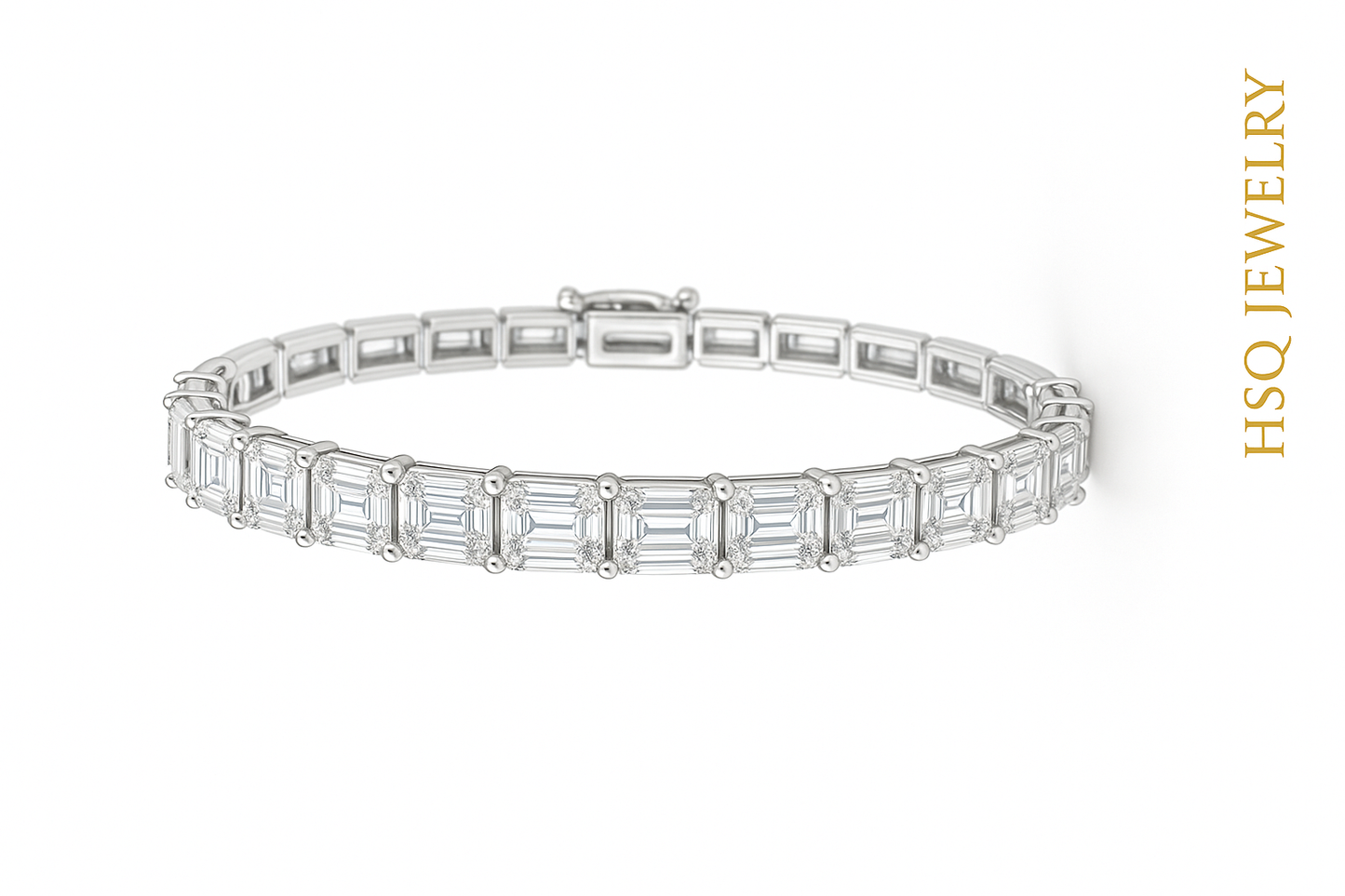 Emerald-Cut Lab-Grown Diamond Tennis Bracelet — Vertical Setting