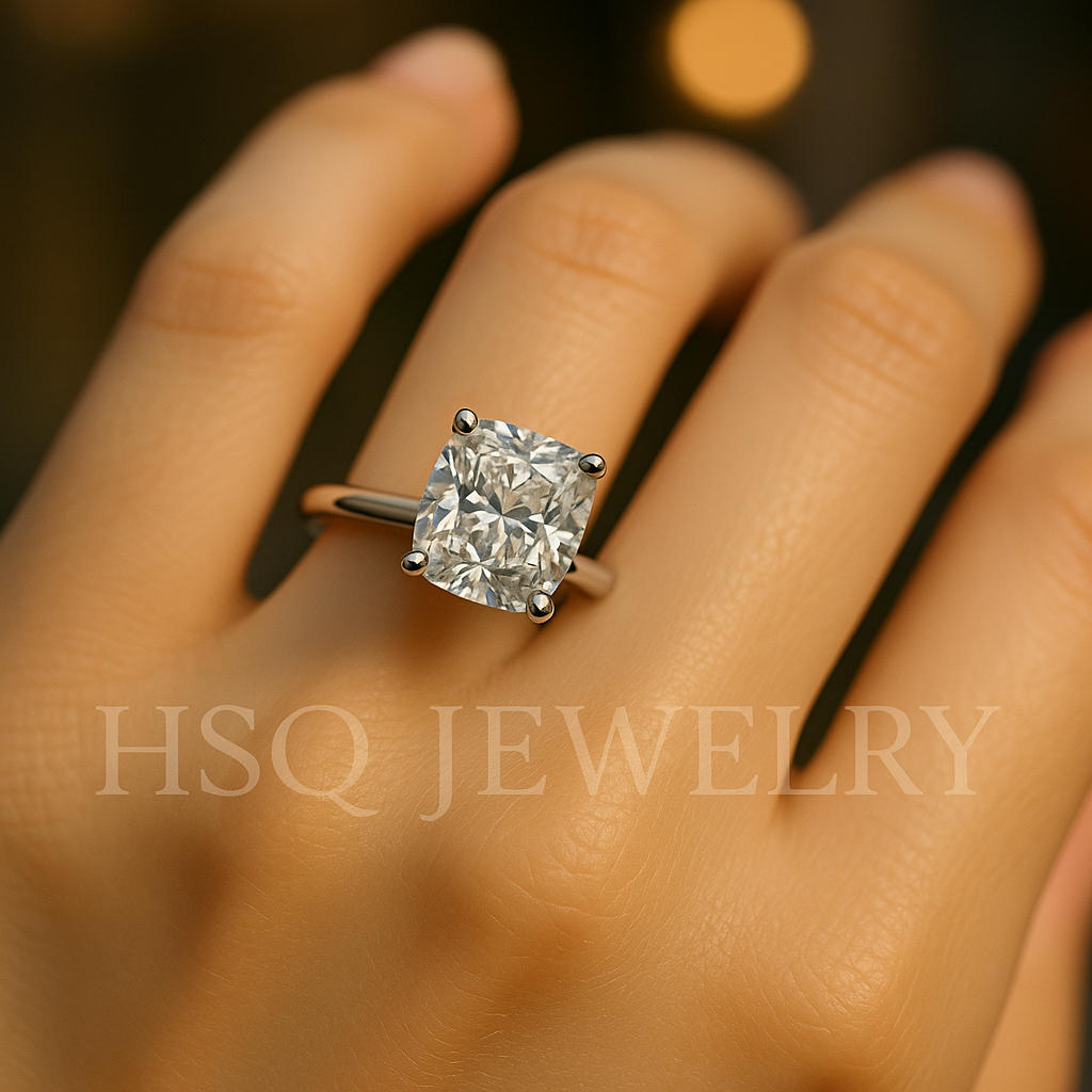 Cushion Cut Lab Grown Diamond Solitaire Ring